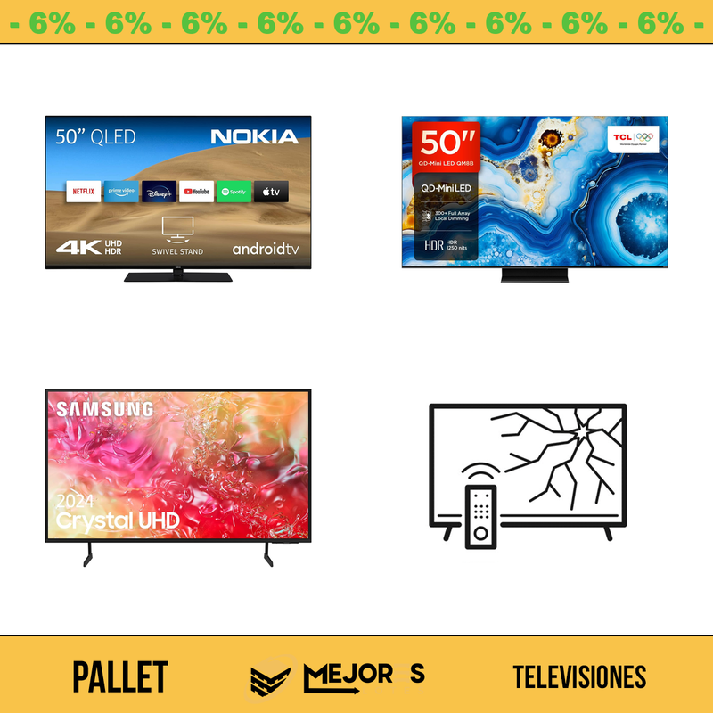 Pallet de 8 Items Sin Revisar, Televisiones, Lote #TEL1001